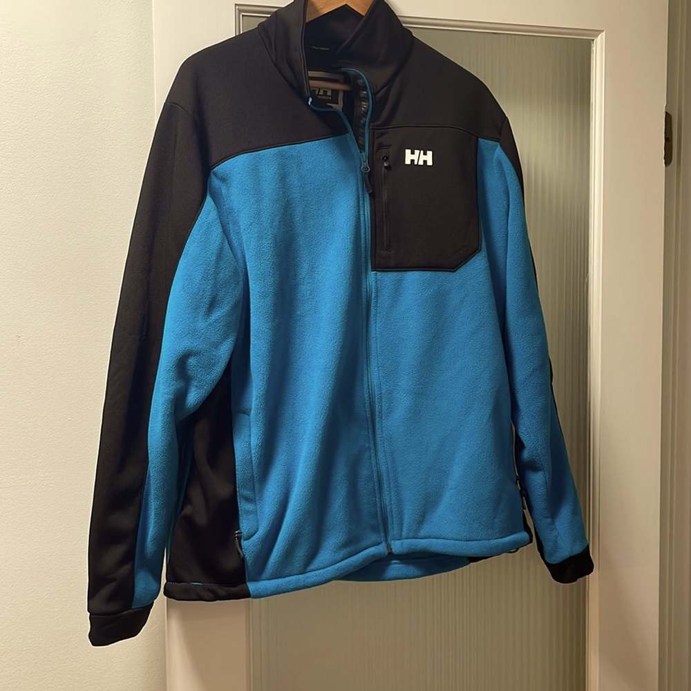 Helly Hansen Mens full zip fleece XL teal blue / black midweight